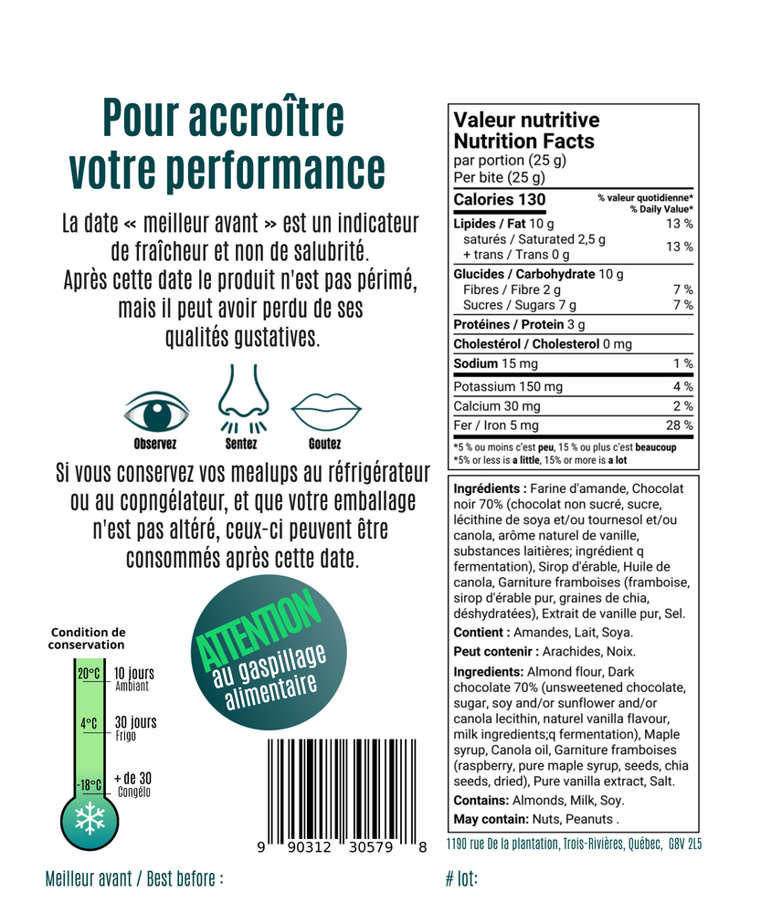 Bouchées de performance Mealup - Choco-Framboises